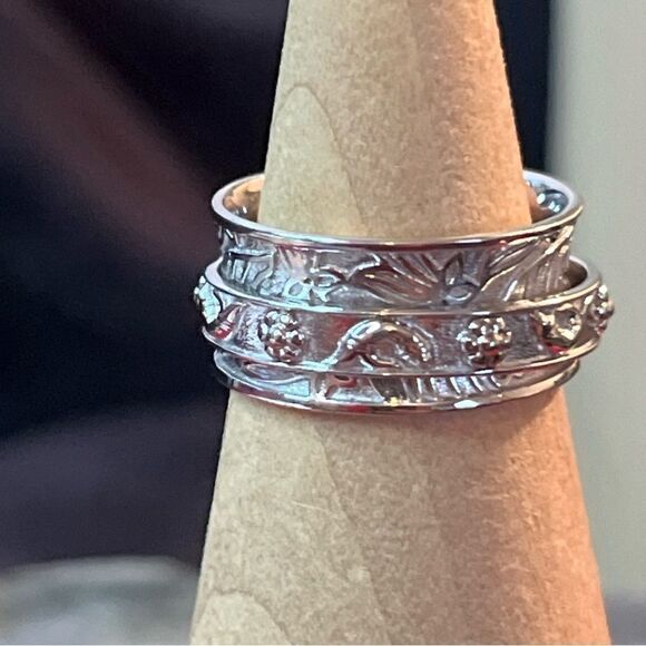 Sterling Silver Stress Relieving Anxiety Spinner Ring Floral - Picture 5 of 6